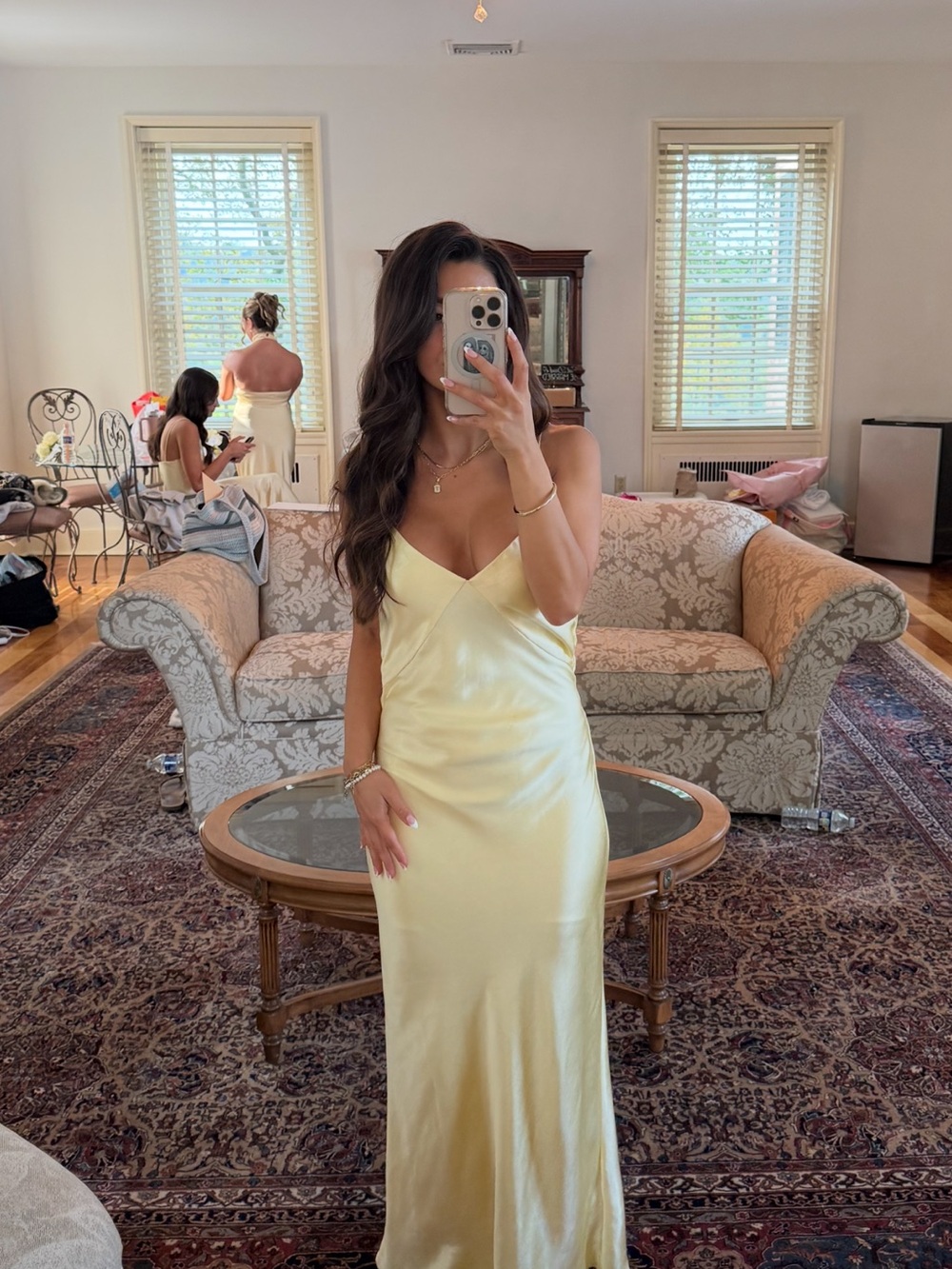 Slip Satin V-Neck Wedding Dress in Pale Yellow